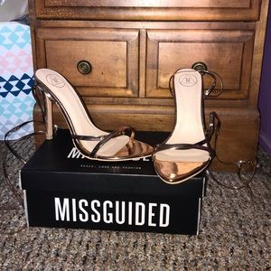 Gold Metallic Tie Up Heels